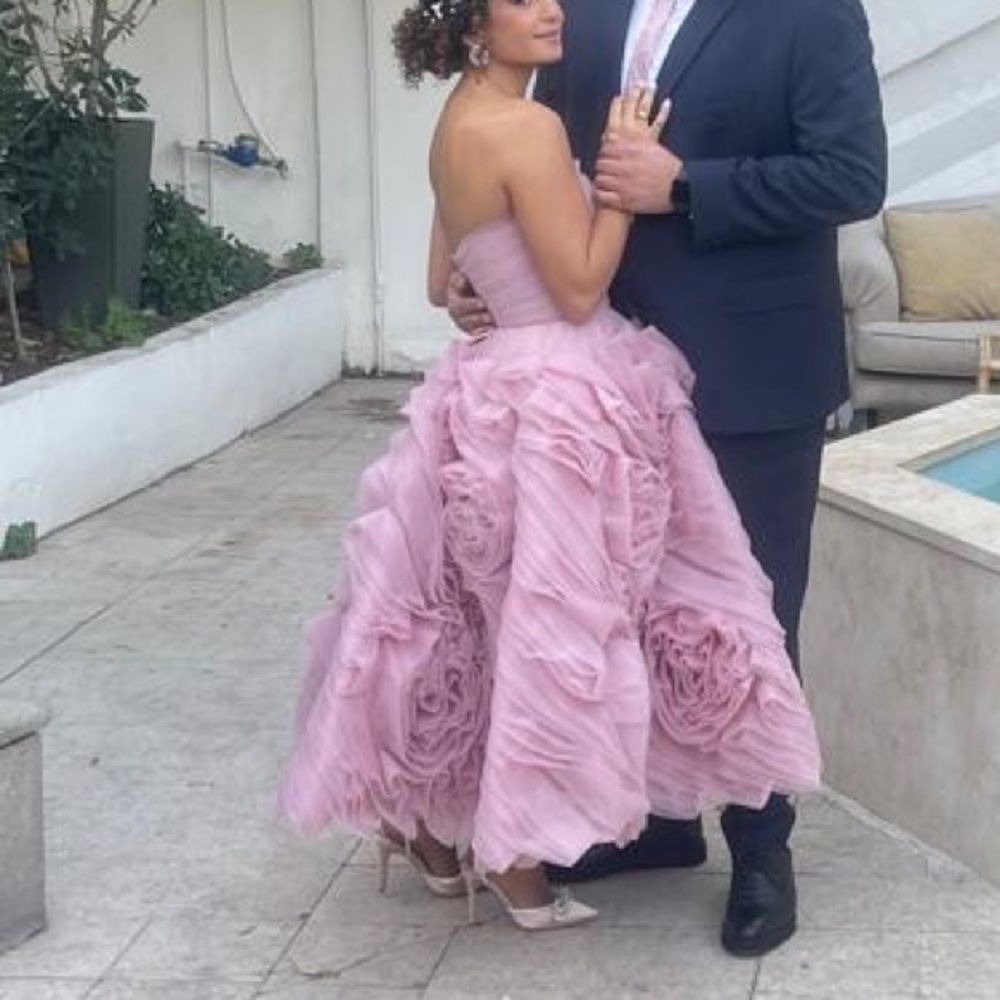 Mille Dramatically flowered midi in tulle dress in misty pink - Picture 4 of 6